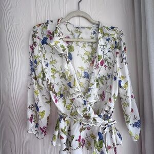 Milly Floral Wrap Silk Blouse - Cream Multicolor